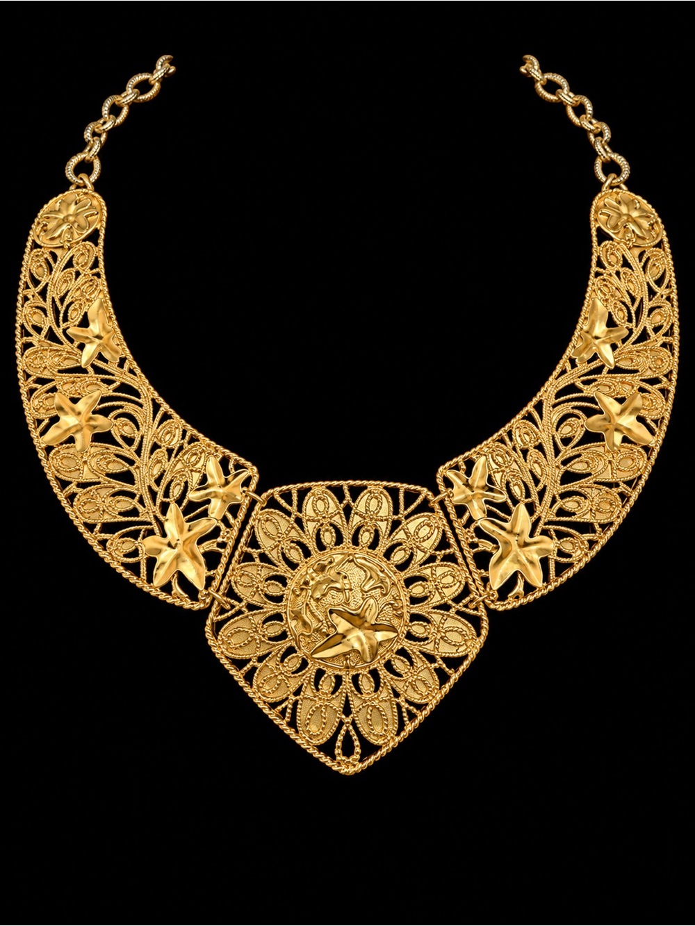 Avon Gold Filigree Floral Statement Necklace